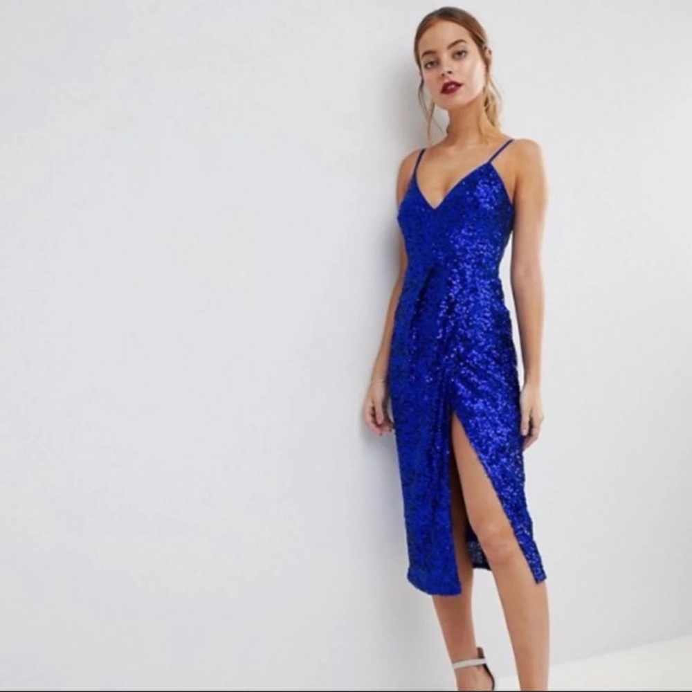 ASOS Blue Sequin Wrap Dress